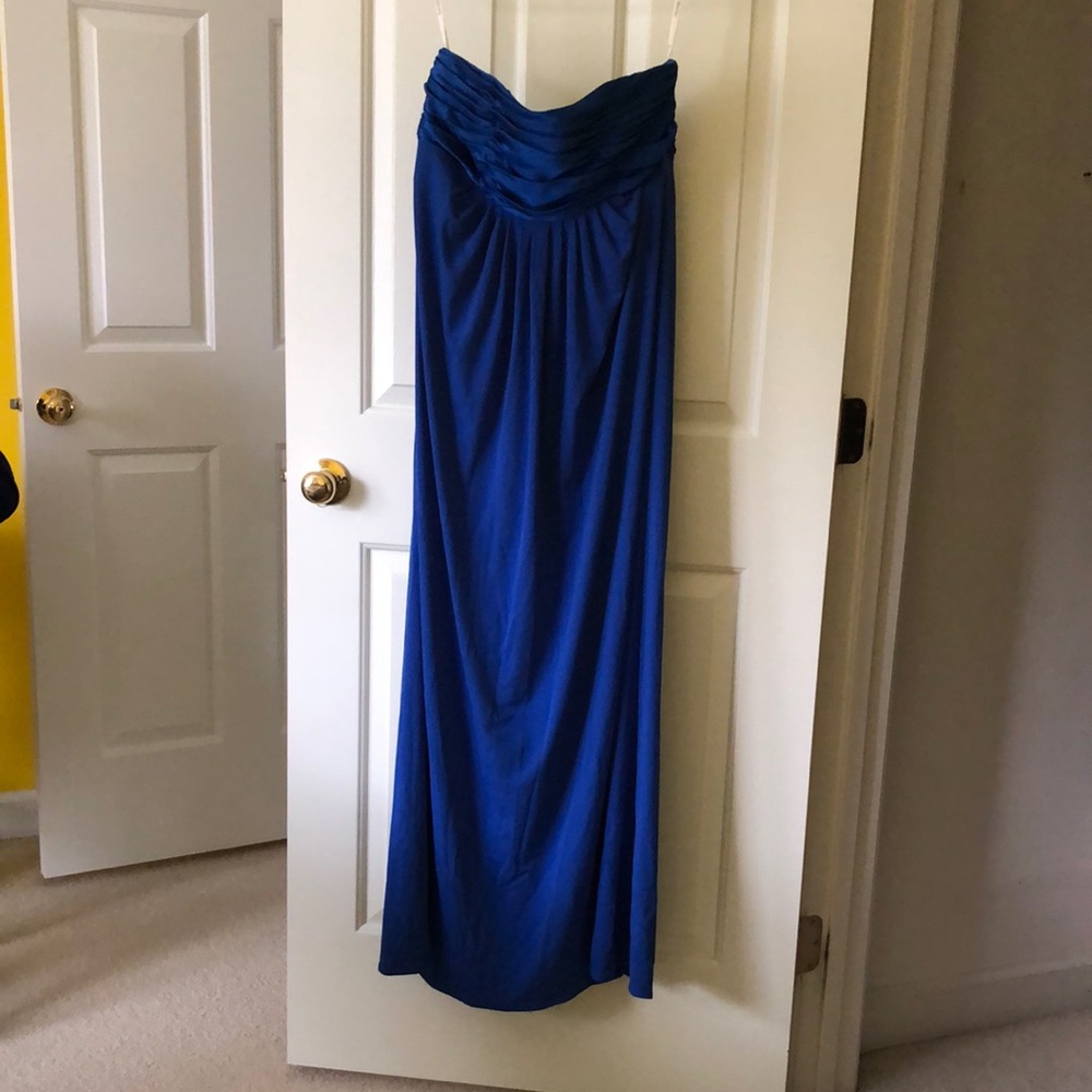 Royal blue strapless prom dress